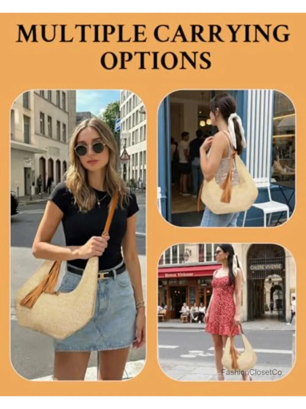 Straw Woven Hobo Tassel Crossbody Shoulder Bag Summer Beach